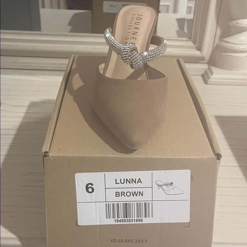 Journee Collection Women's Tan Mules with Rhinestone Accent